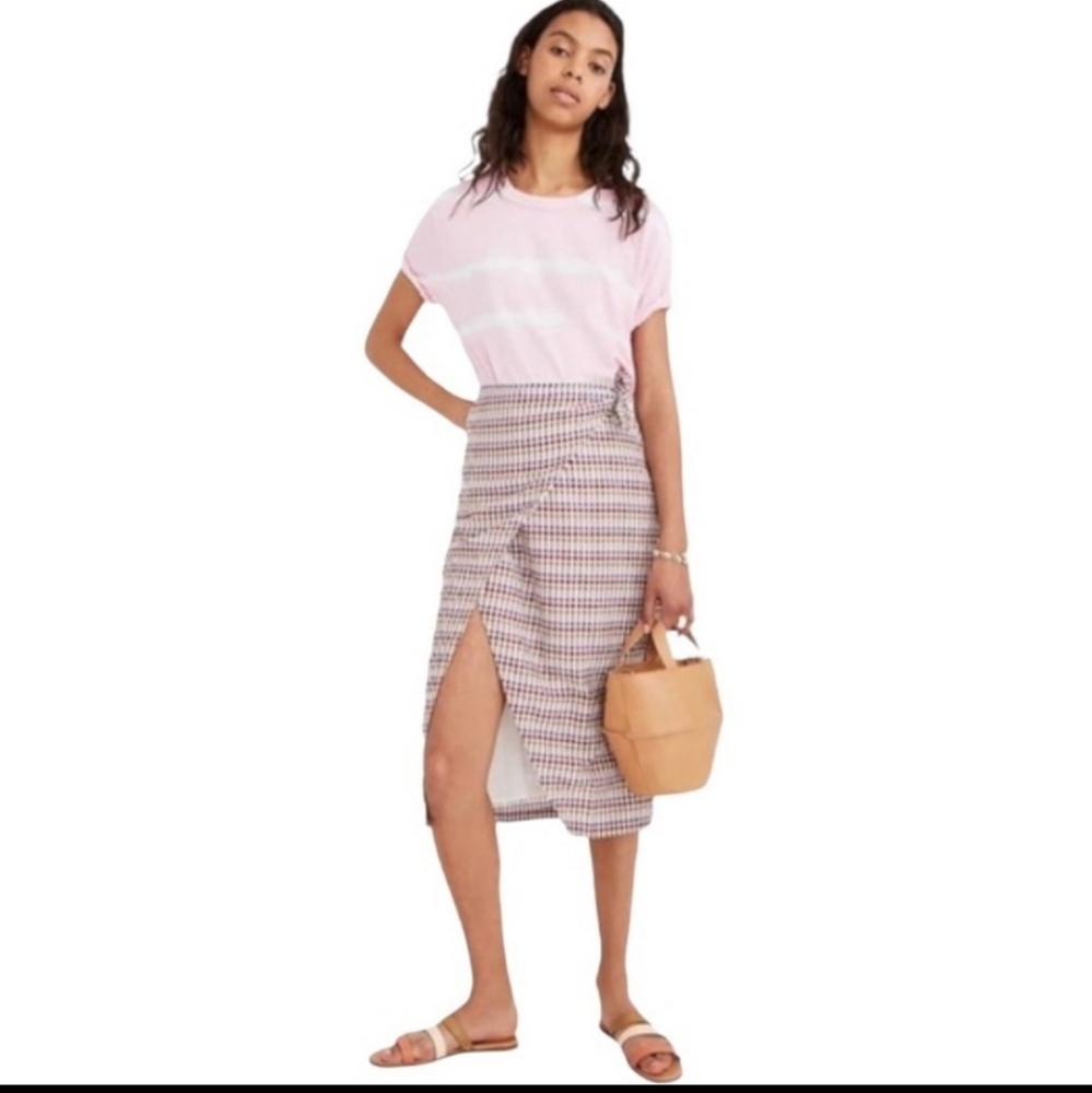 Madewell Womens Sarong Midi Skirt In Rainbow Gingham Size 6